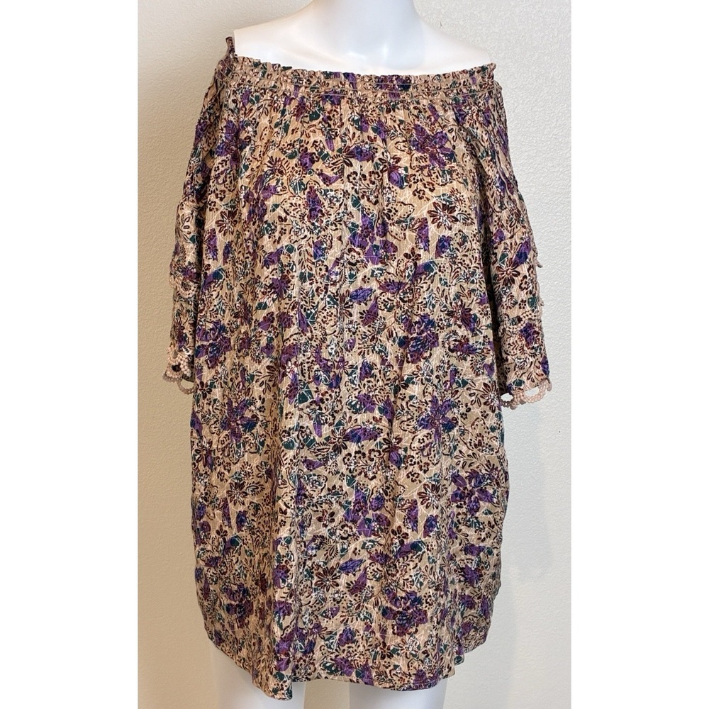 Democracy Floral Tunic Top‎ Womens 3X Off Shoulder Flowy Boho Cottage Core